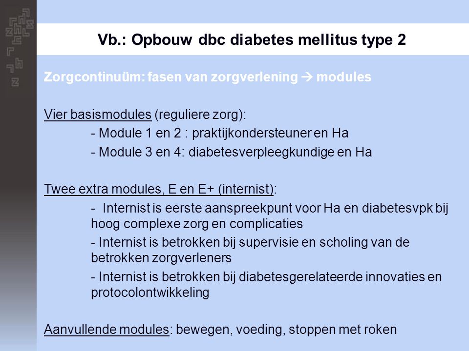 Vb.: Opbouw dbc diabetes mellitus type 2