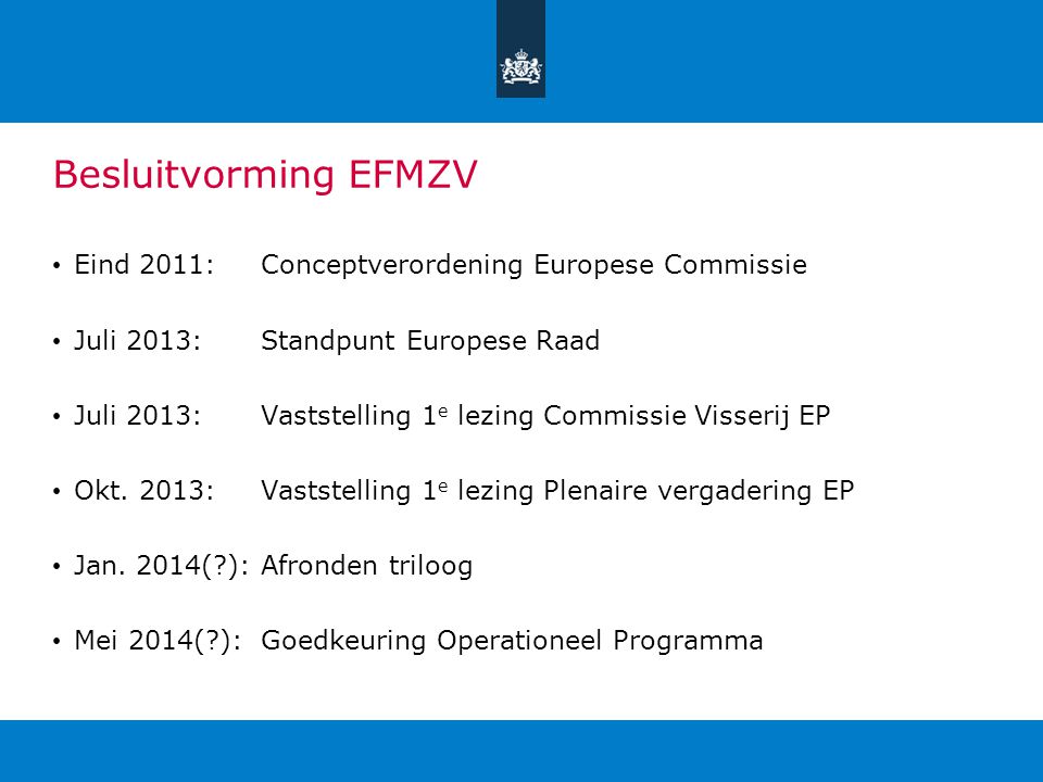 Besluitvorming EFMZV Eind 2011: Conceptverordening Europese Commissie
