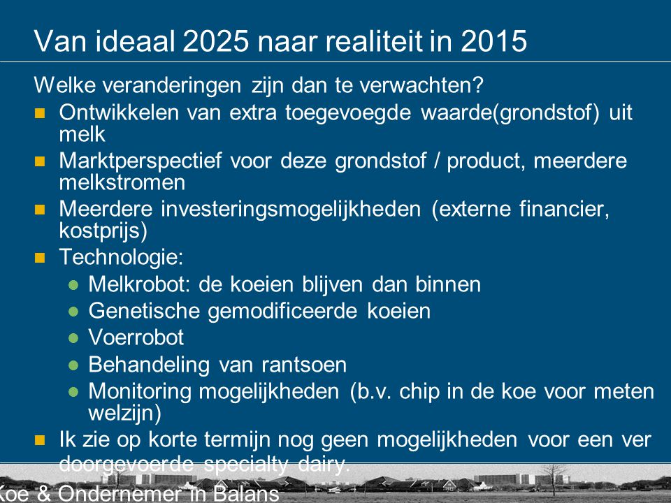 Van ideaal 2025 naar realiteit in 2015