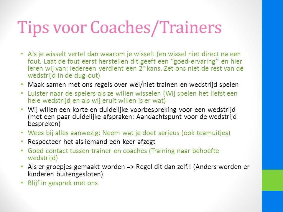 Tips voor Coaches/Trainers