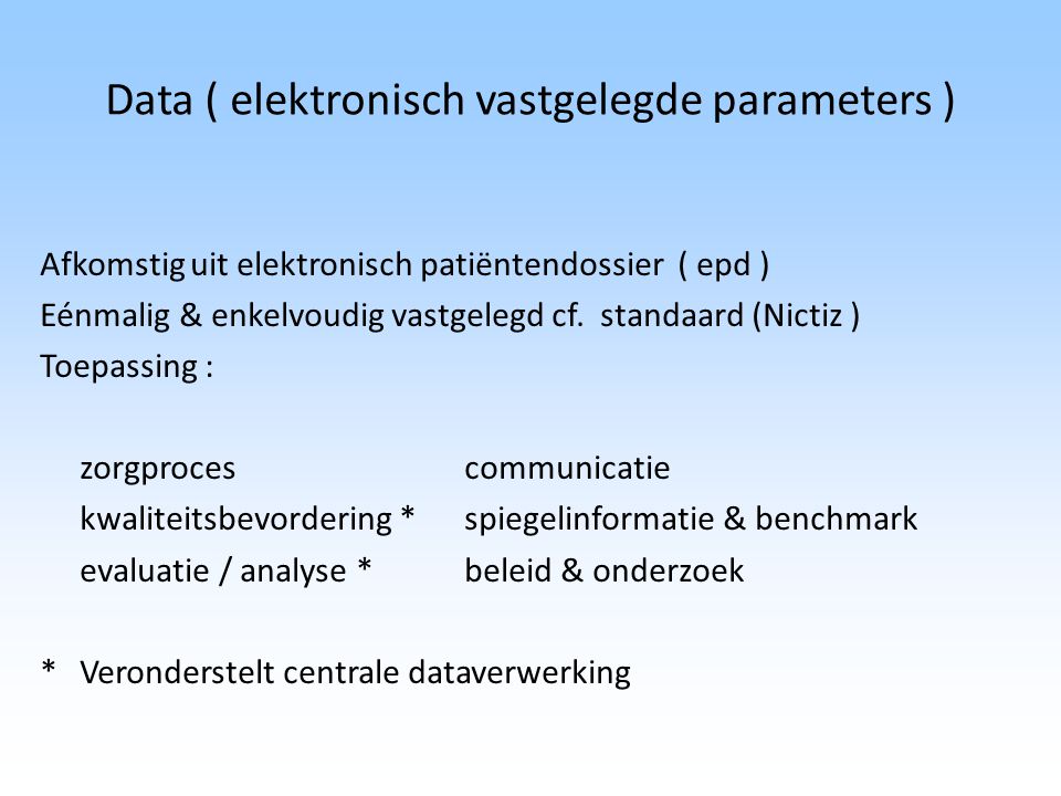 Data ( elektronisch vastgelegde parameters )