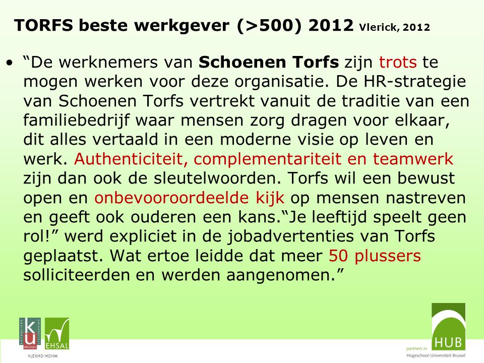 TORFS beste werkgever (>500) 2012 Vlerick, 2012