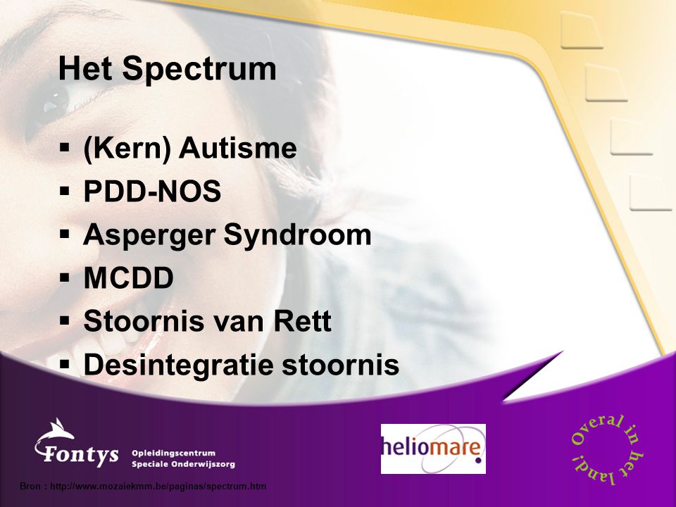 Het Spectrum (Kern) Autisme PDD-NOS Asperger Syndroom MCDD