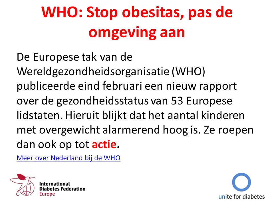 WHO: Stop obesitas, pas de omgeving aan