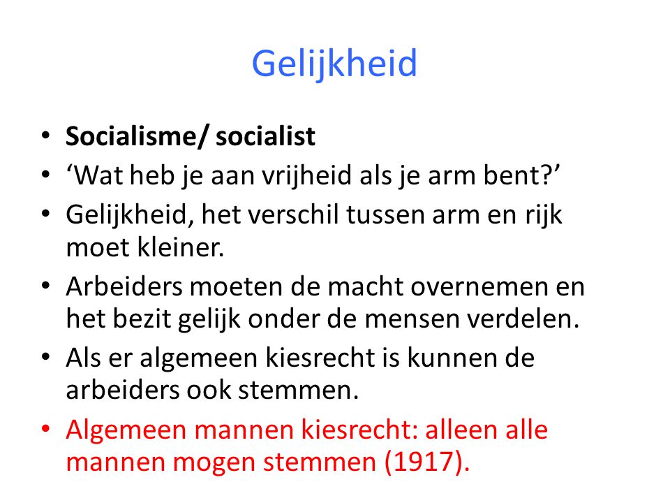 Gelijkheid Socialisme/ socialist