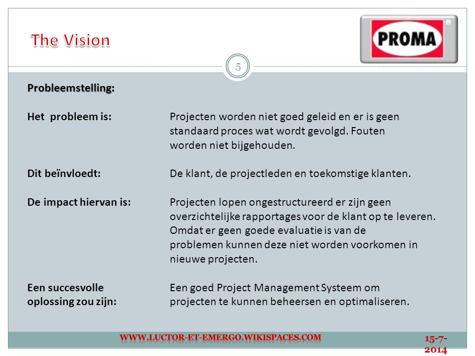 The Vision Probleemstelling: