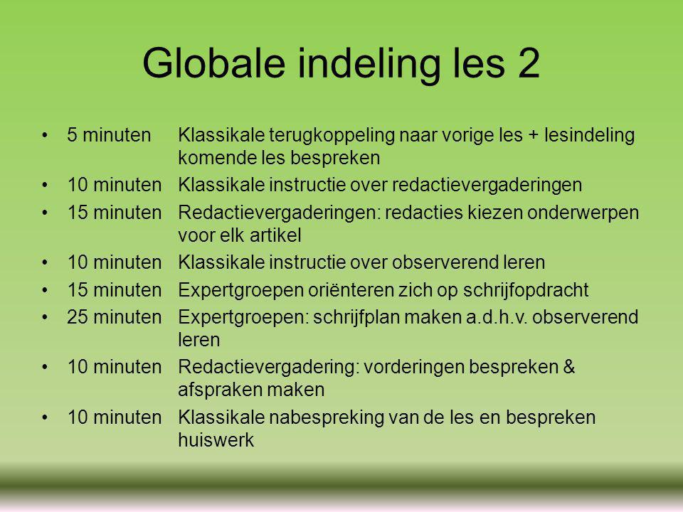Globale indeling les 2 5 minuten Klassikale terugkoppeling naar vorige les + lesindeling komende les bespreken.