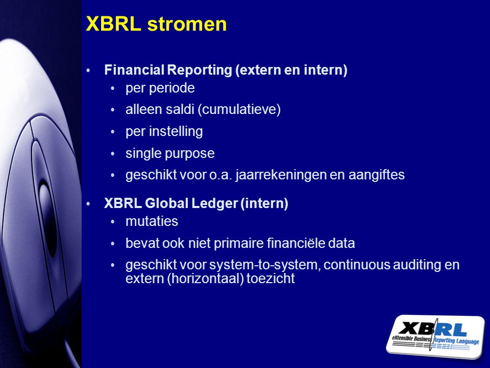 XBRL stromen Financial Reporting (extern en intern) per periode