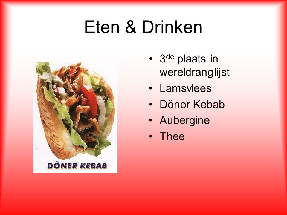Eten & Drinken 3de plaats in wereldranglijst Lamsvlees Dönor Kebab