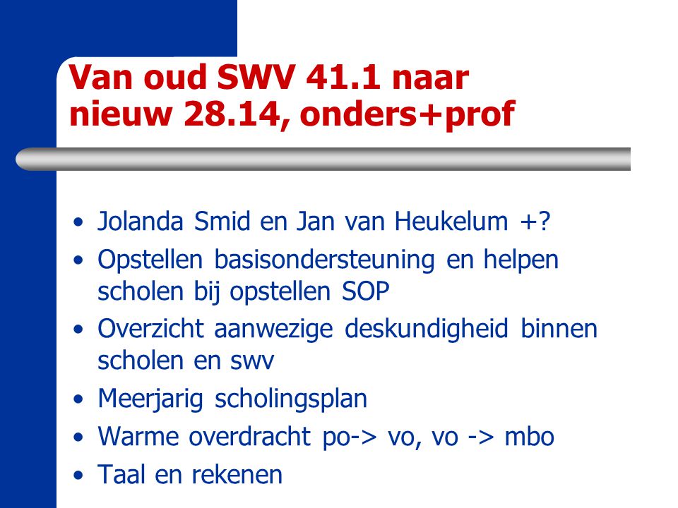 Van oud SWV 41.1 naar nieuw 28.14, onders+prof