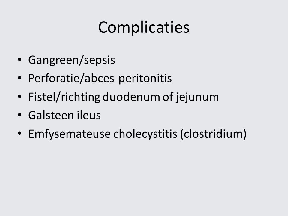 Complicaties Gangreen/sepsis Perforatie/abces-peritonitis