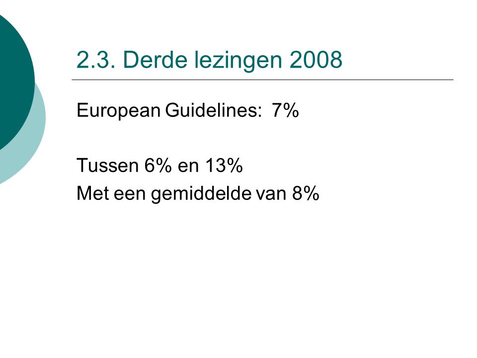 2.3. Derde lezingen 2008 European Guidelines: 7% Tussen 6% en 13%