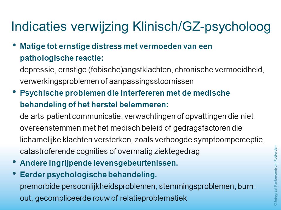 Indicaties verwijzing Klinisch/GZ-psycholoog