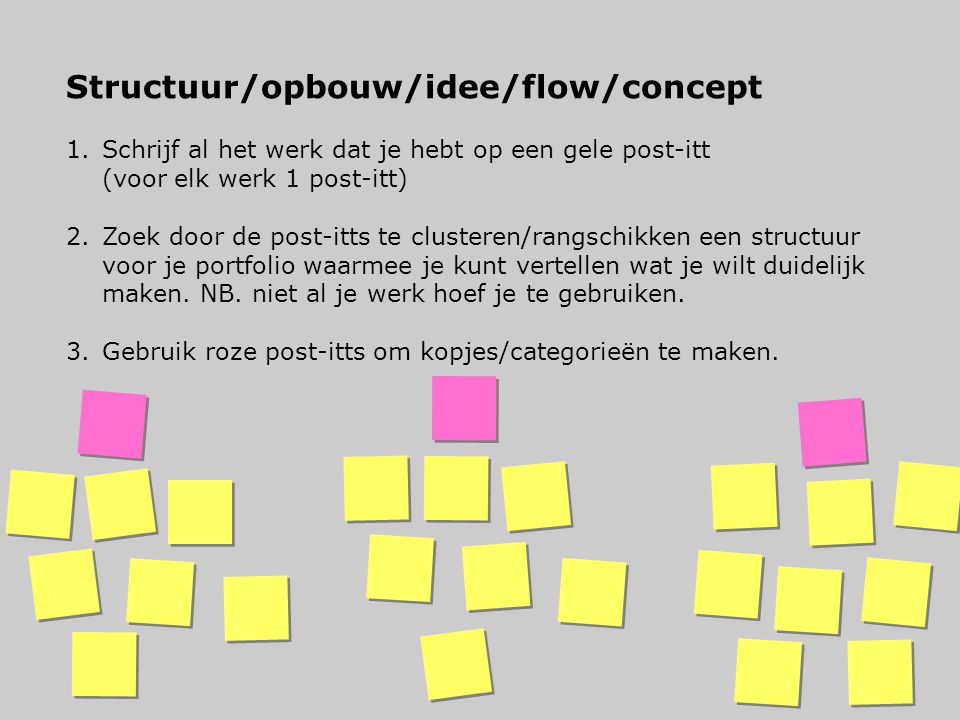 Structuur/opbouw/idee/flow/concept