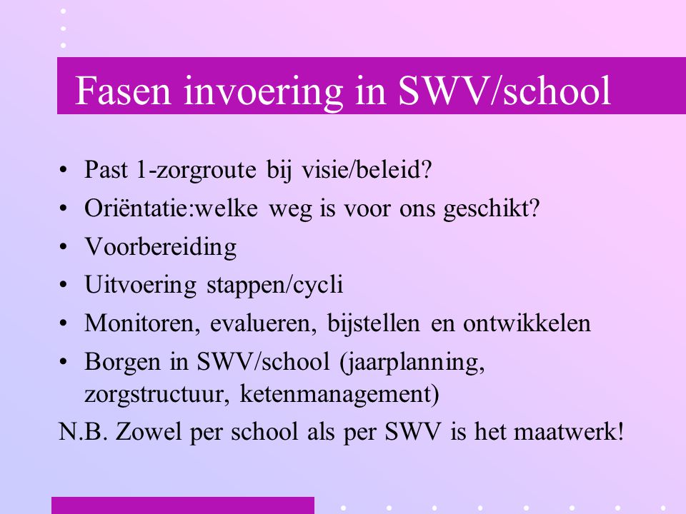 Fasen invoering in SWV/school
