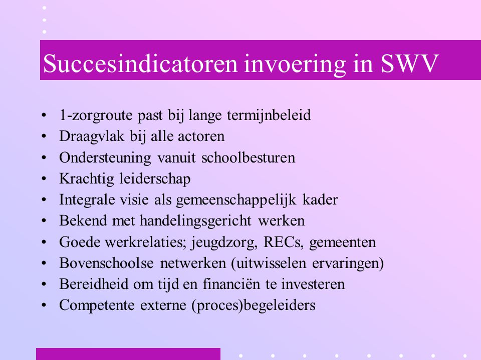 Succesindicatoren invoering in SWV
