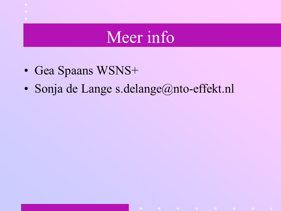 Meer info Gea Spaans WSNS+ Sonja de Lange