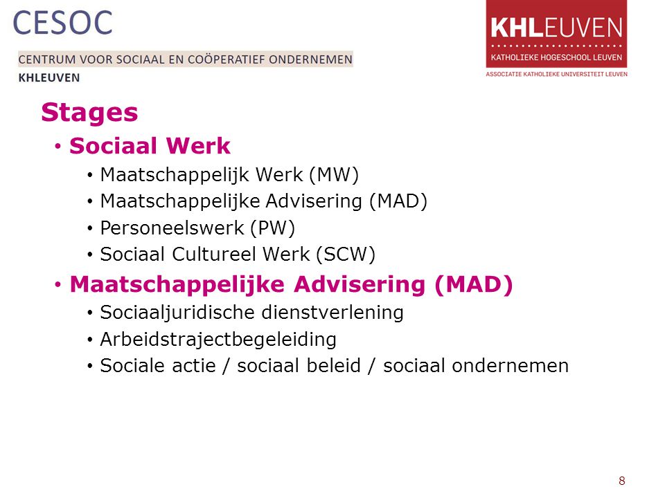 Stages Sociaal Werk Maatschappelijk Werk (MW)
