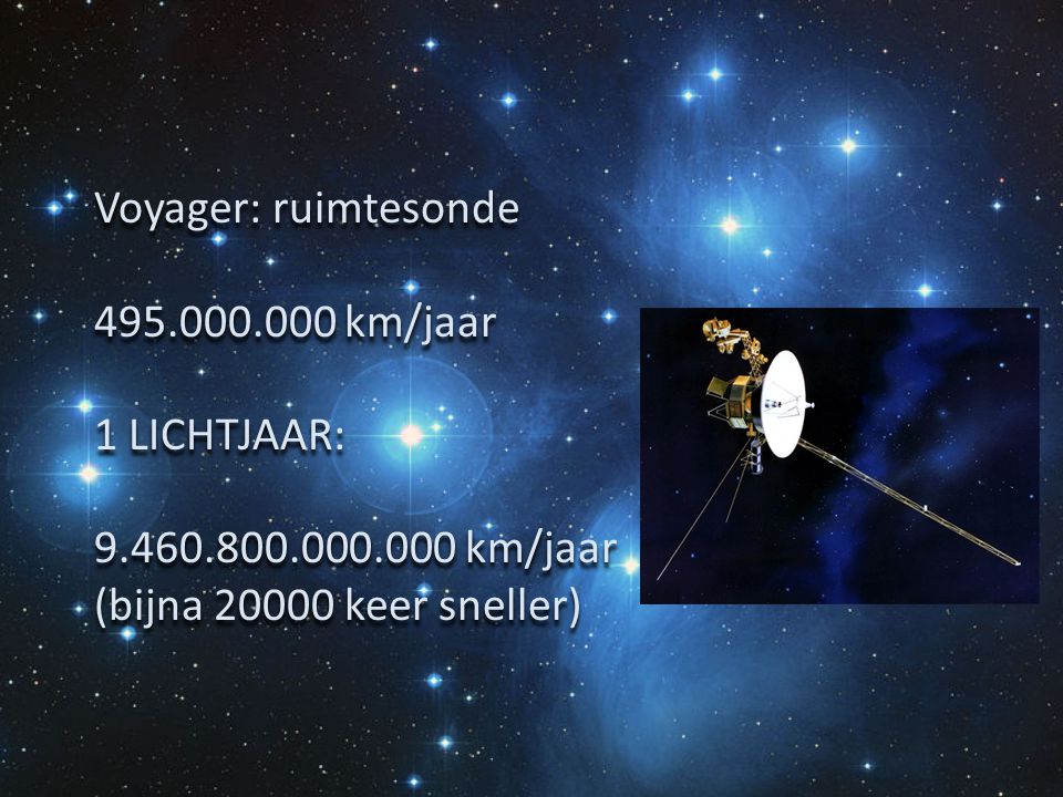 Voyager: ruimtesonde km/jaar. 1 LICHTJAAR: km/jaar.