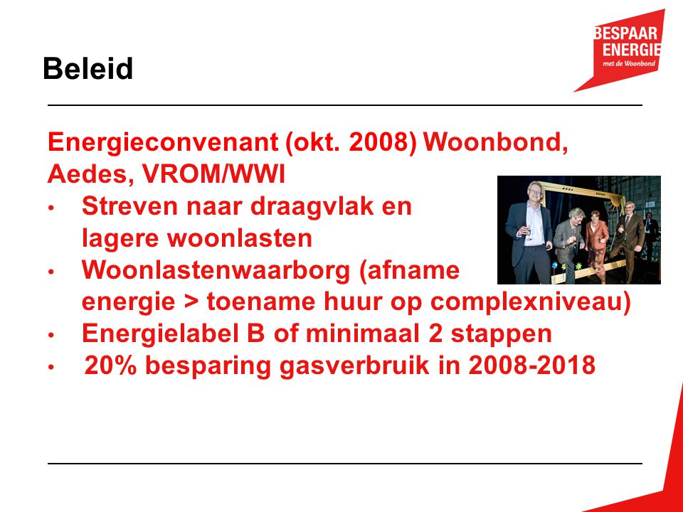 Beleid Energieconvenant (okt. 2008) Woonbond, Aedes, VROM/WWI