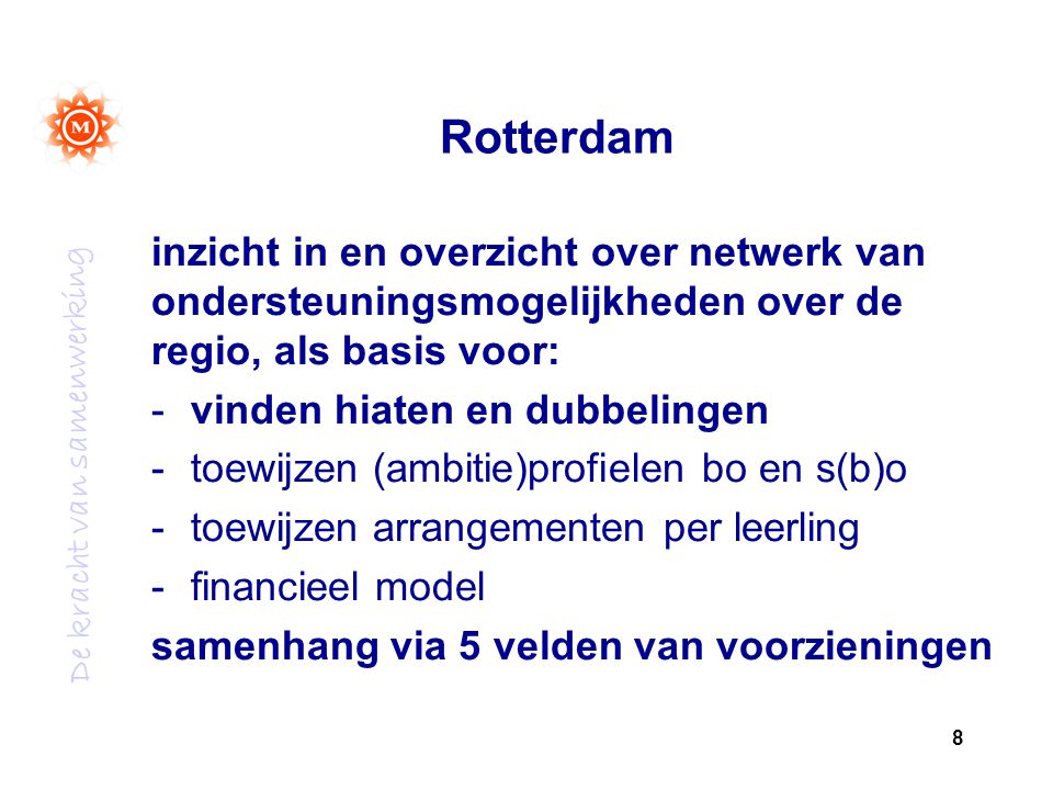 Rotterdam inzicht in en overzicht over netwerk van ondersteuningsmogelijkheden over de regio, als basis voor: