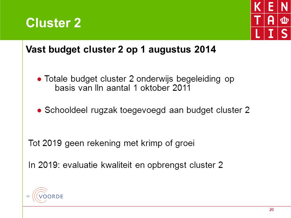 Cluster 2 Vast budget cluster 2 op 1 augustus 2014