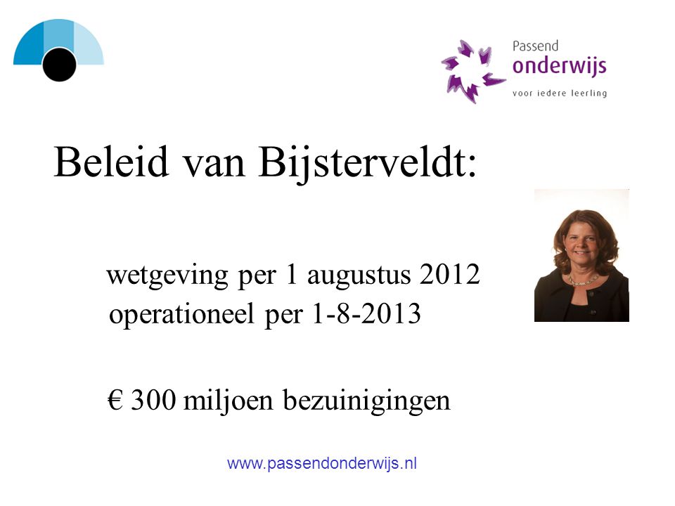 Beleid van Bijsterveldt: wetgeving per 1 augustus 2012 operationeel per € 300 miljoen bezuinigingen
