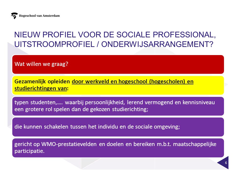 Nieuw profiel voor de sociale professional, uitstroomprofiel / onderwijsarrangement