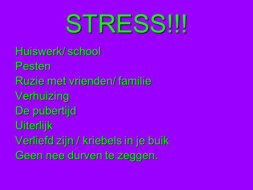 STRESS!!! Huiswerk/ school Pesten Ruzie met vrienden/ familie