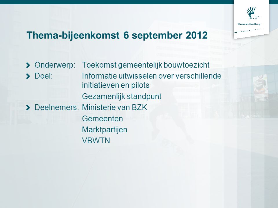Thema-bijeenkomst 6 september 2012