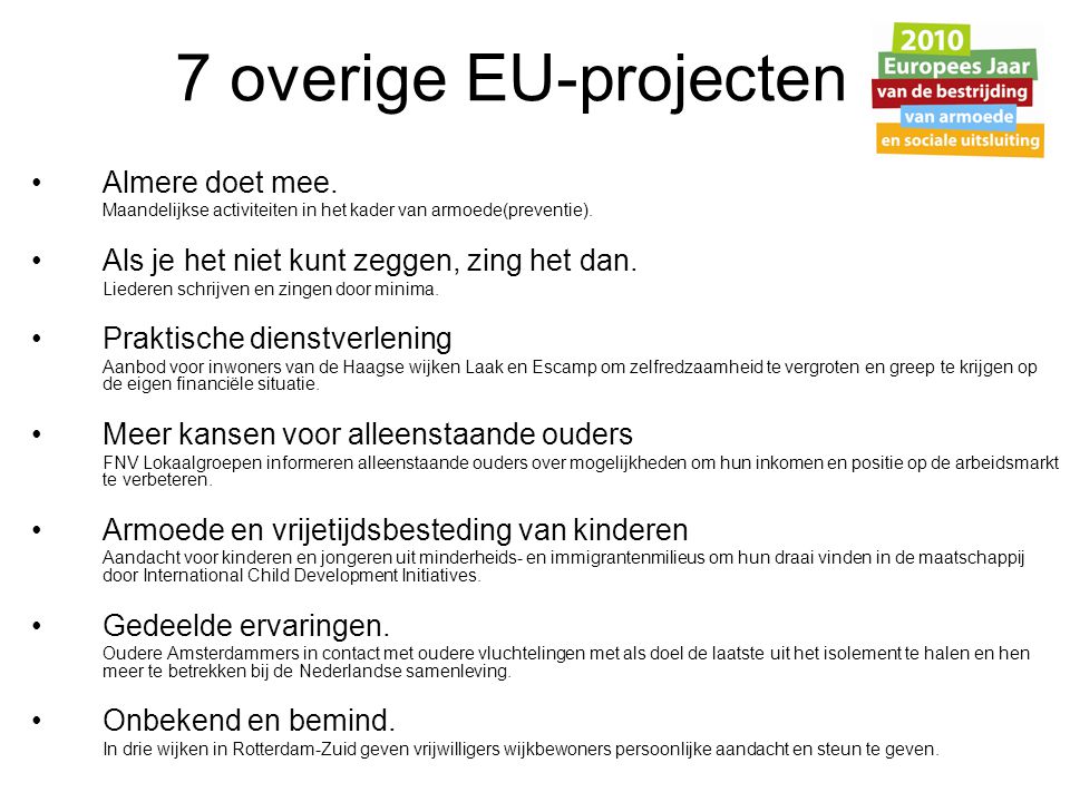 7 overige EU-projecten Almere doet mee.
