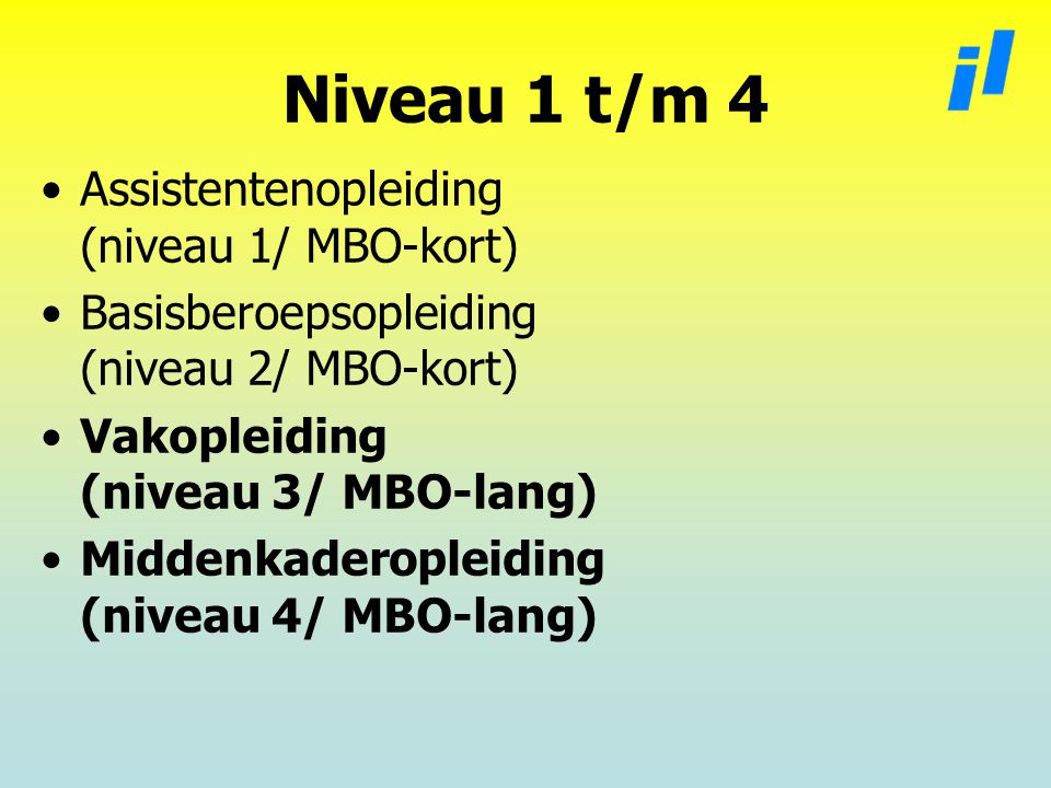 Niveau 1 t/m 4 Assistentenopleiding (niveau 1/ MBO-kort)