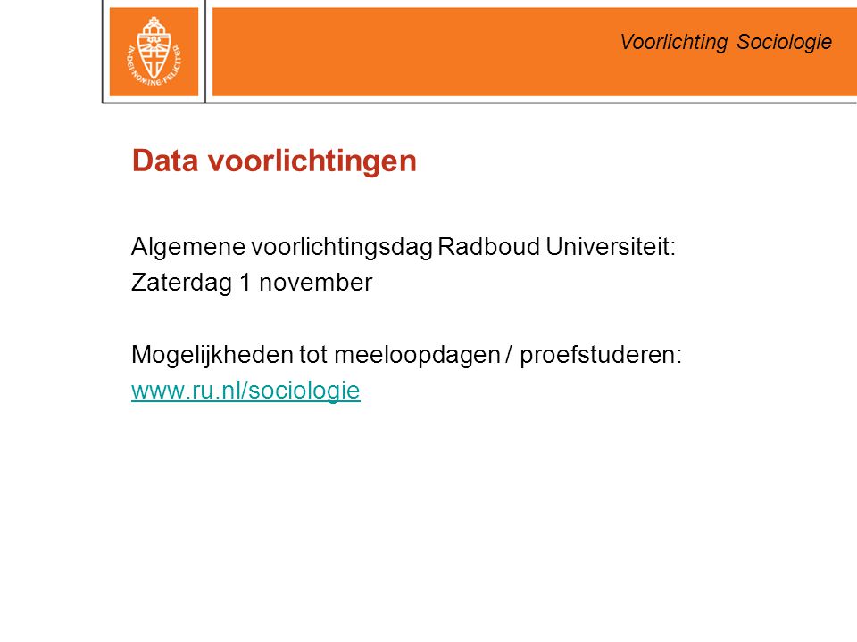 Data voorlichtingen Algemene voorlichtingsdag Radboud Universiteit: