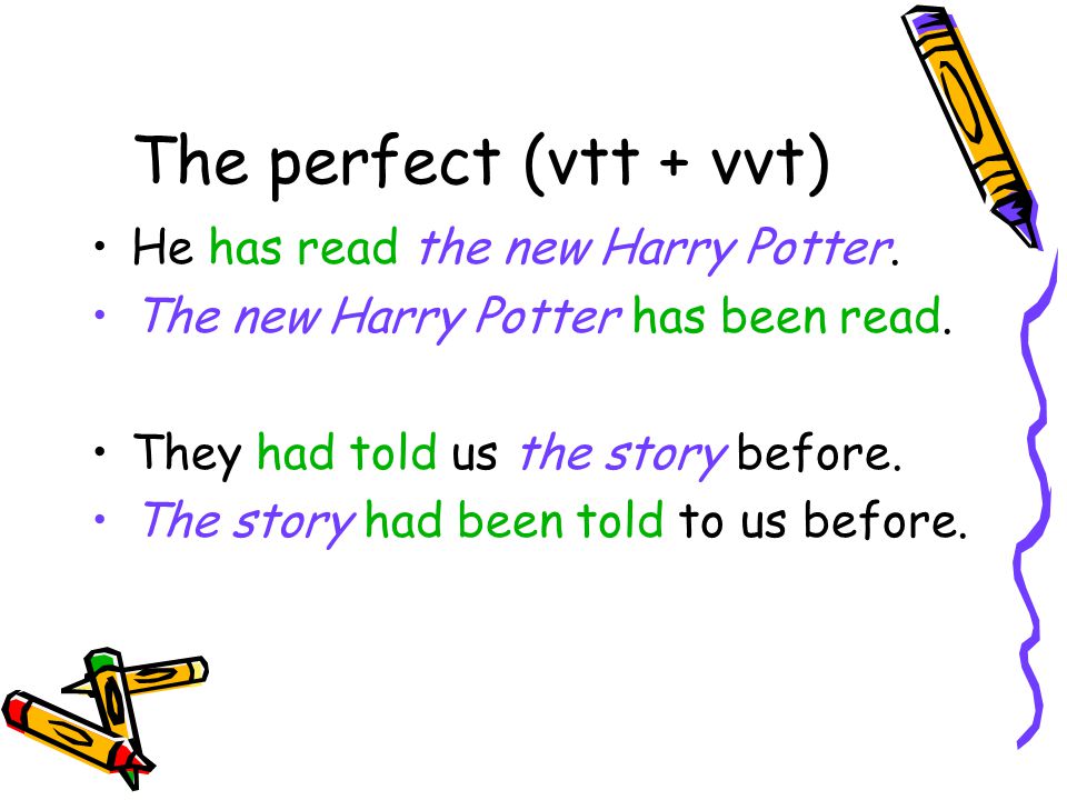 The perfect (vtt + vvt) He has read the new Harry Potter.