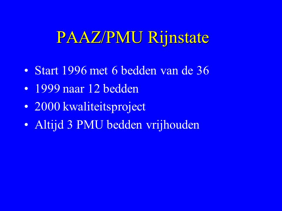 PAAZ/PMU Rijnstate Start 1996 met 6 bedden van de 36