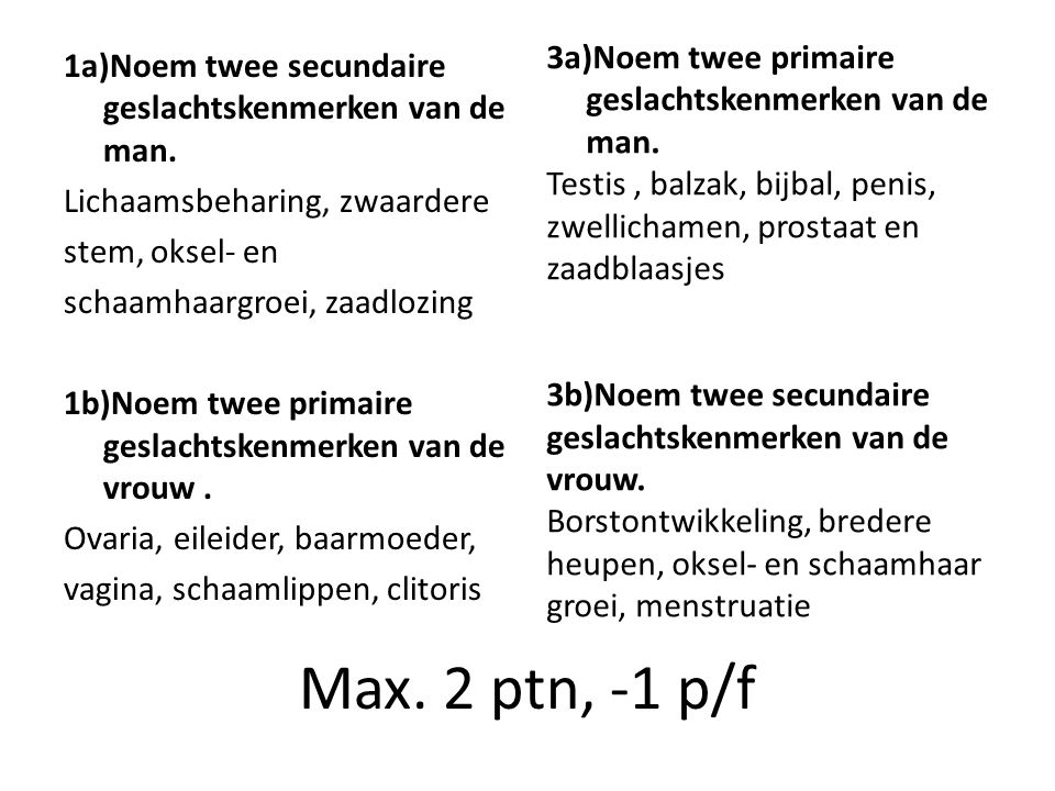 3a)Noem twee primaire geslachtskenmerken van de man.