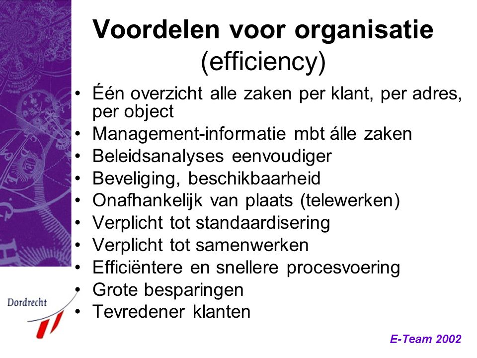 Voordelen voor organisatie (efficiency)