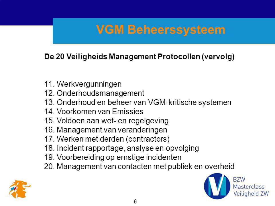 VGM Beheerssysteem De 20 Veiligheids Management Protocollen (vervolg)