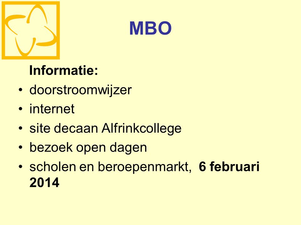 MBO Informatie: doorstroomwijzer internet site decaan Alfrinkcollege