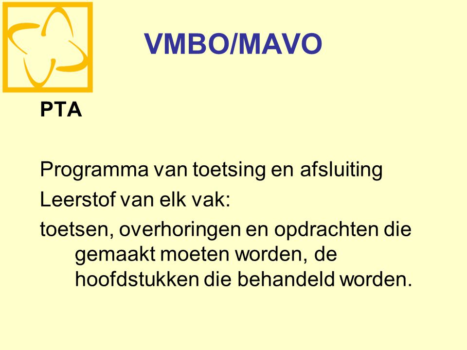 VMBO/MAVO PTA Programma van toetsing en afsluiting