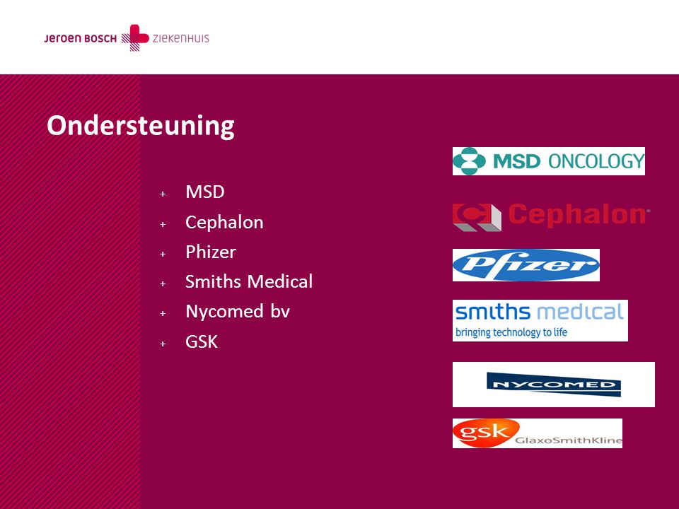 Ondersteuning MSD Cephalon Phizer Smiths Medical Nycomed bv GSK