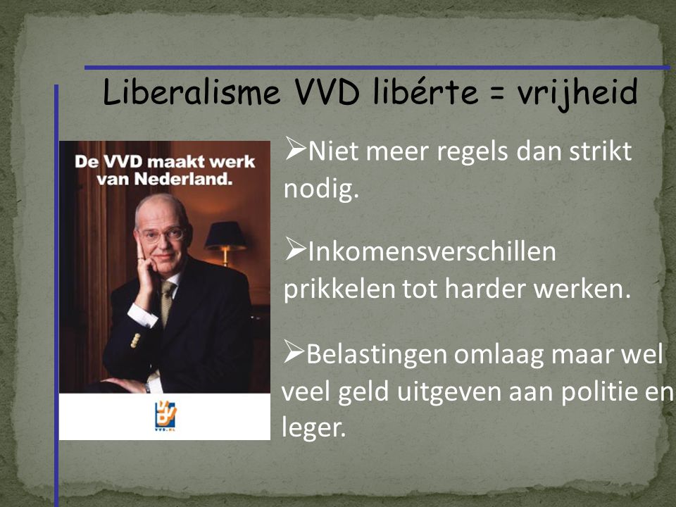 Liberalisme VVD libérte = vrijheid