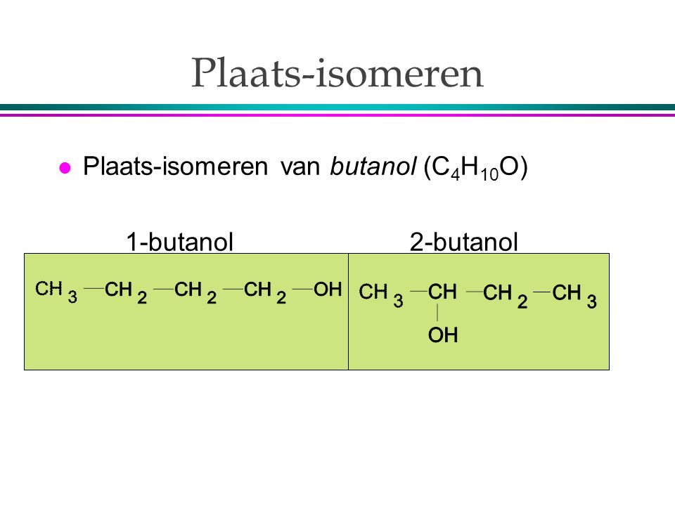 Plaats-isomeren Plaats-isomeren van butanol (C4H10O)