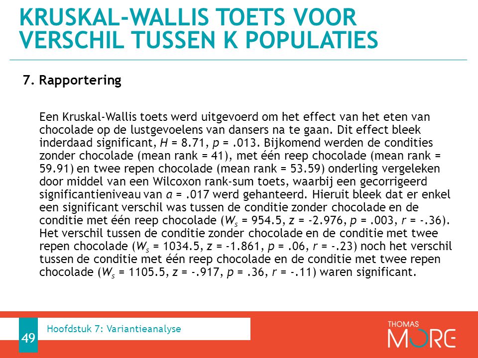 Kruskal-Wallis toets voor verschil tussen k populaties