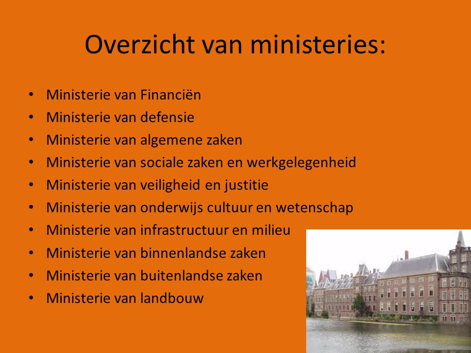 Overzicht van ministeries:
