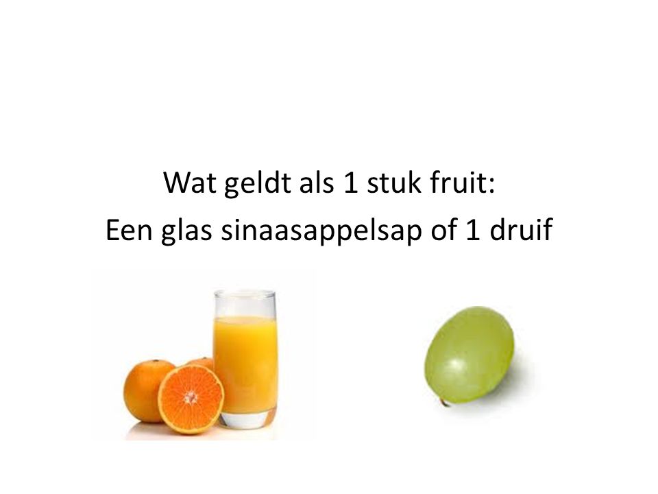 Wat geldt als 1 stuk fruit: Een glas sinaasappelsap of 1 druif