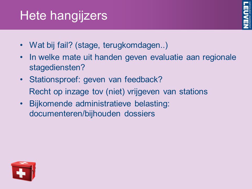 Hete hangijzers Wat bij fail (stage, terugkomdagen..)
