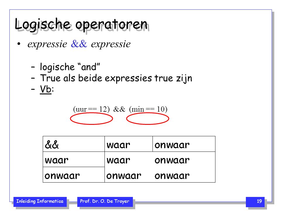Logische operatoren expressie && expressie logische and