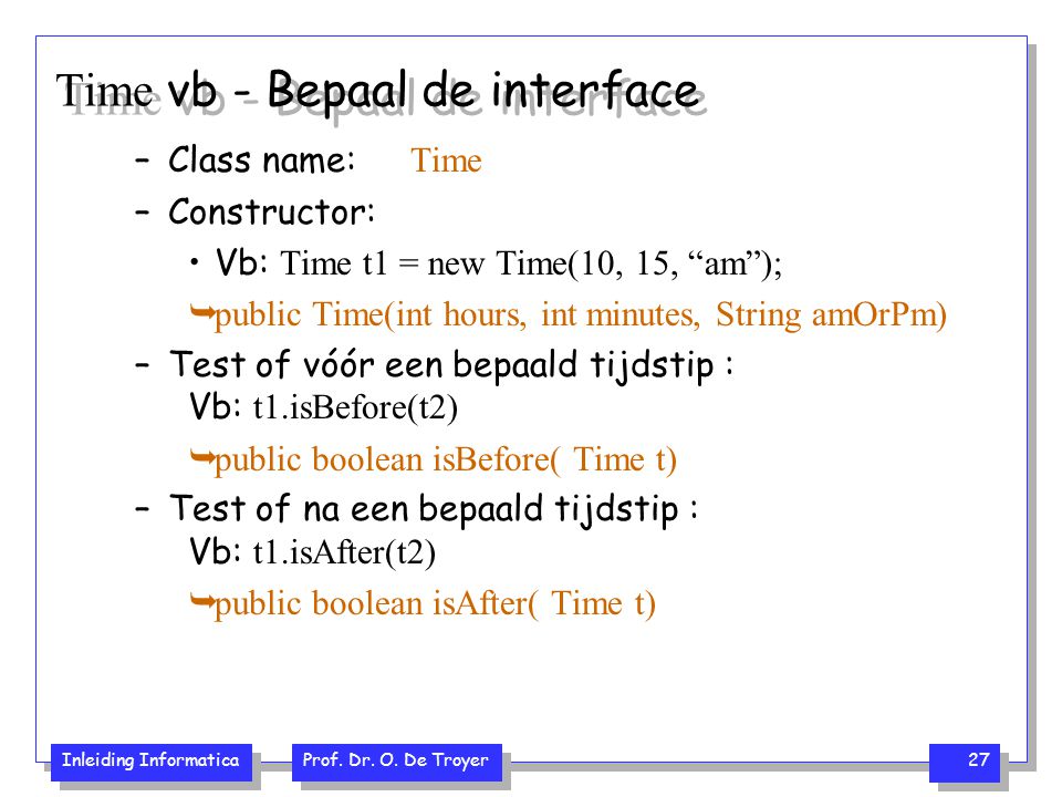 Time vb - Bepaal de interface