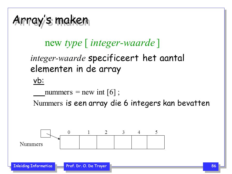 Array’s maken new type [ integer-waarde ]